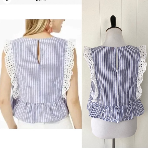 Lilly Pulitzer Ellis Top Womens S Blue Thistle Sleeveless Peplum Ruffle Flaw* - Picture 2 of 16
